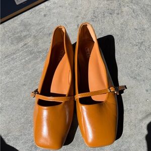 Cider Cognac Tan Mary Jane Flats with Slim Strap